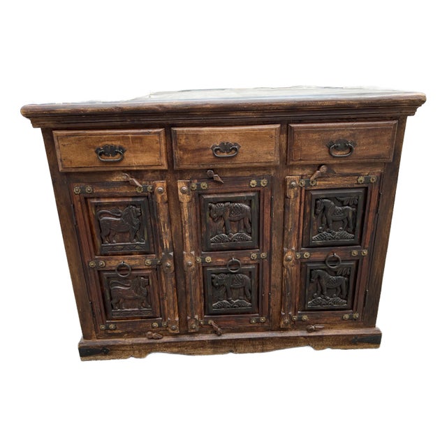 19th Century Spanish Carved Walnut Tuscan Credenza or Buffet For Sale