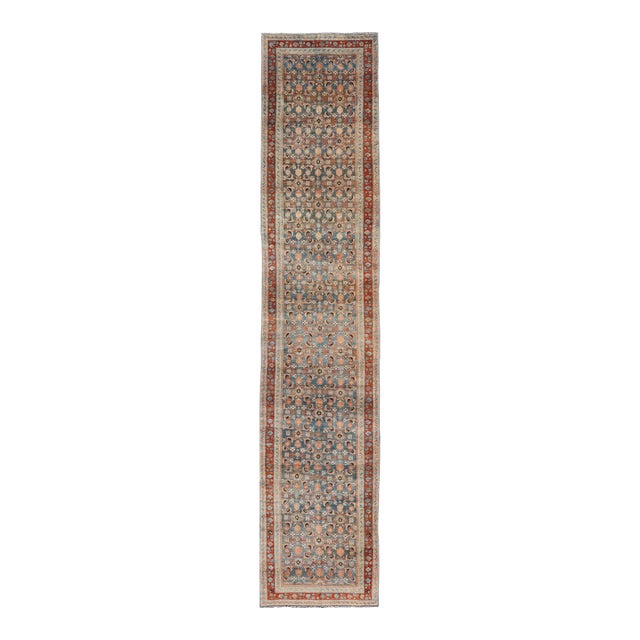 Antique Senneh Persian Runner With All-Over Design in Earthy Tones 3'1 X 15'8 For Sale