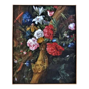 Large Still Life Floral Painting of Flowers & Insects Naturalist Realist Oil on Canvas