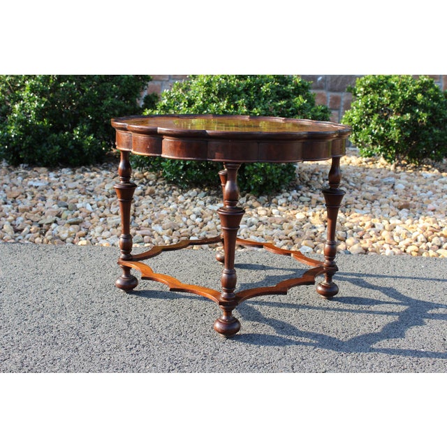 Wood Antique Mahogany Scalloped Table With Inlaid Top For Sale - Image 7 of 17