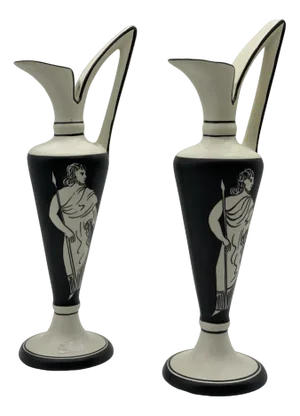 Italian Art Deco Black and White Amphorae, Set of 2