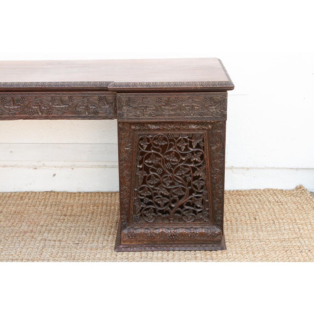 Early 20th Century Finely Carved Anglo-Indian Rosewood Pedestal Desk For Sale - Image 5 of 12