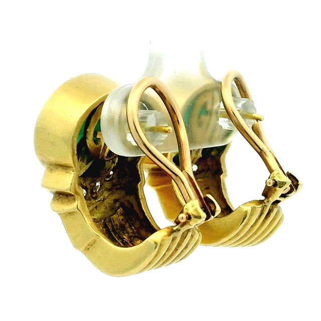 Dark Green 1980s GWK 18k Gold Chrysoprase Intaglio Diamond Earrings, Pair For Sale - Image 8 of 12