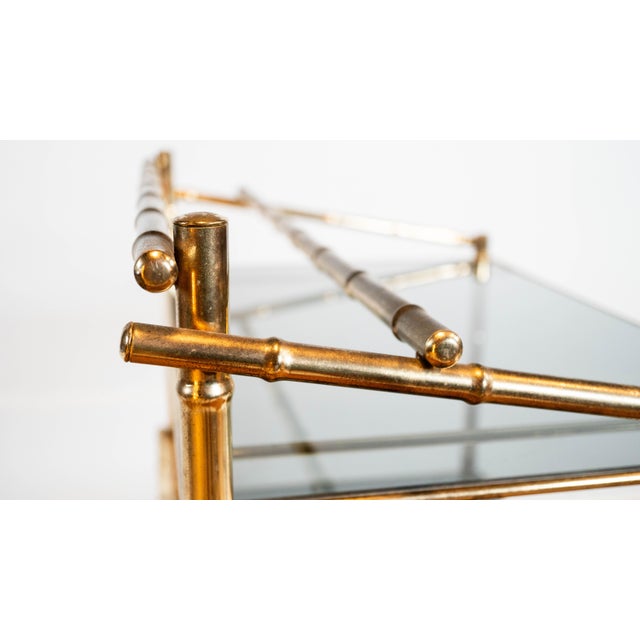 Vintage Mid Century Brass & Smoked Glass Bar Cart, C. 1970s For Sale - Image 9 of 17