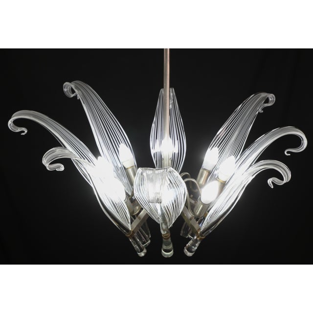 Italian 1980s Extraordinary Large Transparent Murano Glass Leaves Chandelier by Franco Luce For Sale - Image 3 of 18