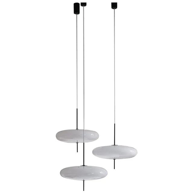 Plastic Model 2065 Ceiling Lamp with White Diffuser and Black Hardware by Gino Sarfatti Set of 3 For Sale - Image 7 of 7