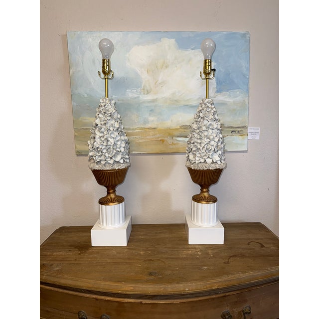 Ceramic Vintage Manises Casa Pupo Style Porcelain Floral Lamps With Ceramic Flowers Pair For Sale - Image 7 of 12