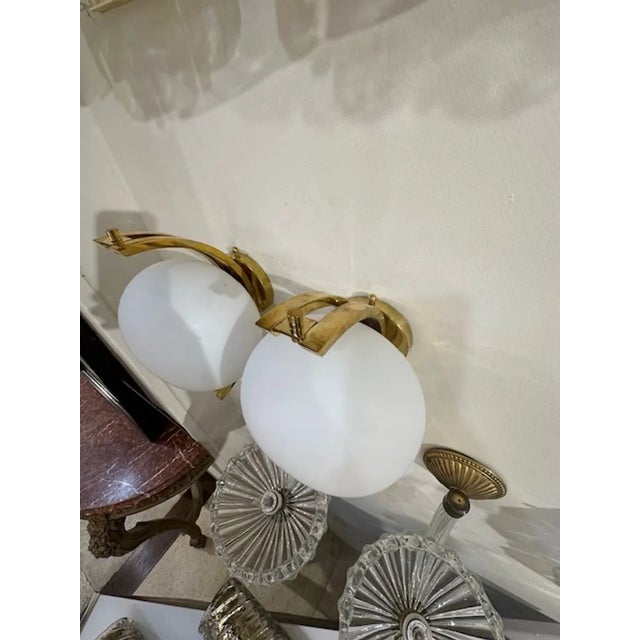 Early 21st Century Pair of Modern Murano Glass and Brass Ball Form Sconces For Sale - Image 5 of 5