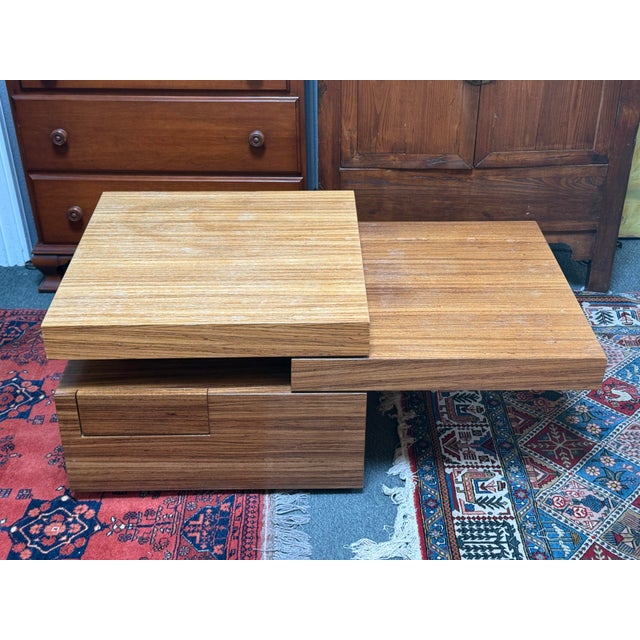 Multi-Tiered Wood Block Coffee Table + Drawer For Sale - Image 11 of 12