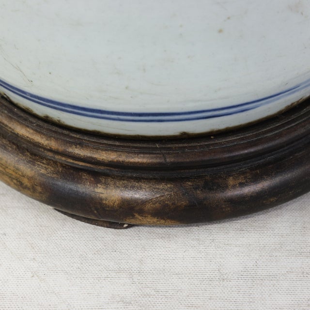 Blue and White Antique Porcelain Vase Lamp With Cobalt Floral Motif on Wood Base For Sale - Image 15 of 16