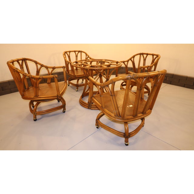 Ficks Reed Mid 20th Century Ficks Reed Mid Century Rattan Dining Set With Table, 5 Pieces For Sale - Image 4 of 17