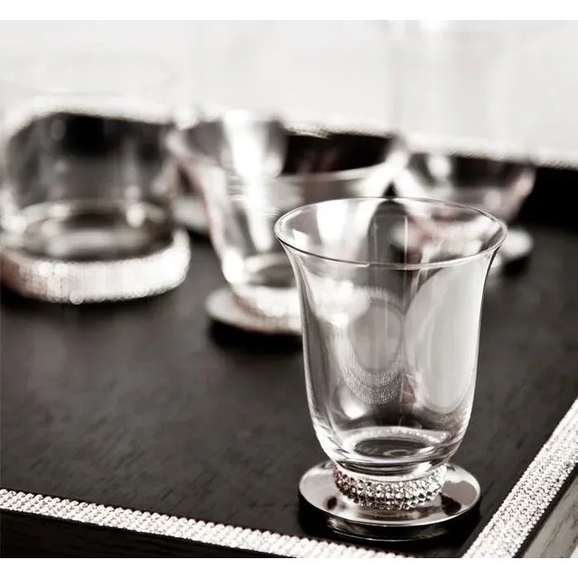 Art Deco Sophie Villepigue Low-Lead Crystal Cocktail Water Wine Glassware/Stemware Platinum & Swarovski Crystals - 24 Pieces France For Sale - Image 3 of 14