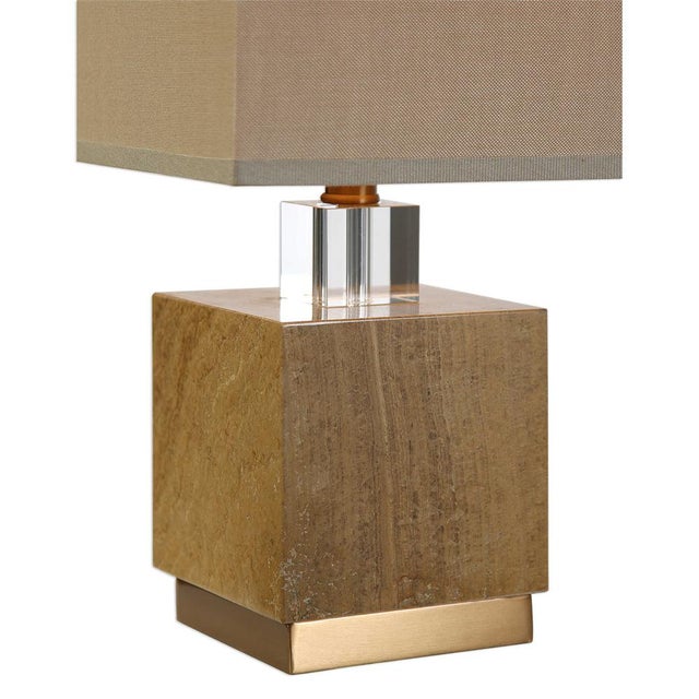 I love to bring nature 'in'! This cool lamp features a carmel color marble base and cube of crystal with brushed brass...
