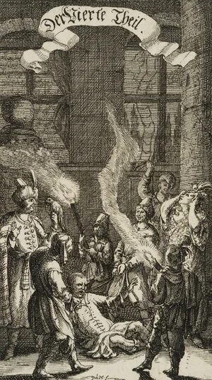 J. Meyer, Man in Shackles After Night Robbery, 1677, Etching