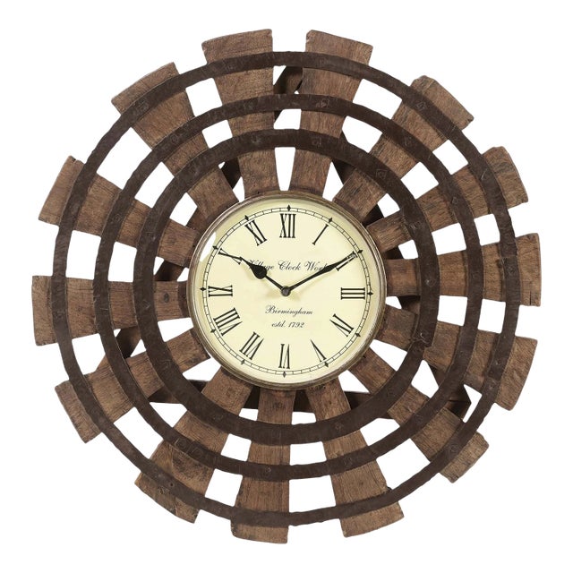 Large Reclaimed Wood Wall Clock | Rustic Wheel Decor for Living Room | Unique Housewarming Gift | Handmade Nautical Coastal Art Piece For Sale