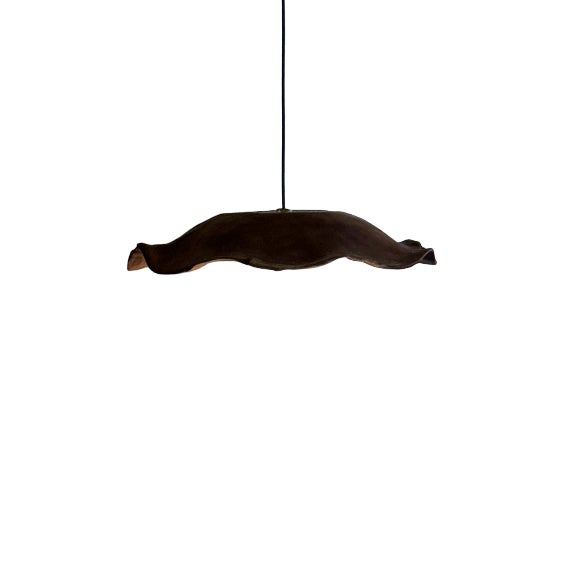 Large Flat Wavy Leaf-Shaped Teak Pendant Light with Floral Design For Sale