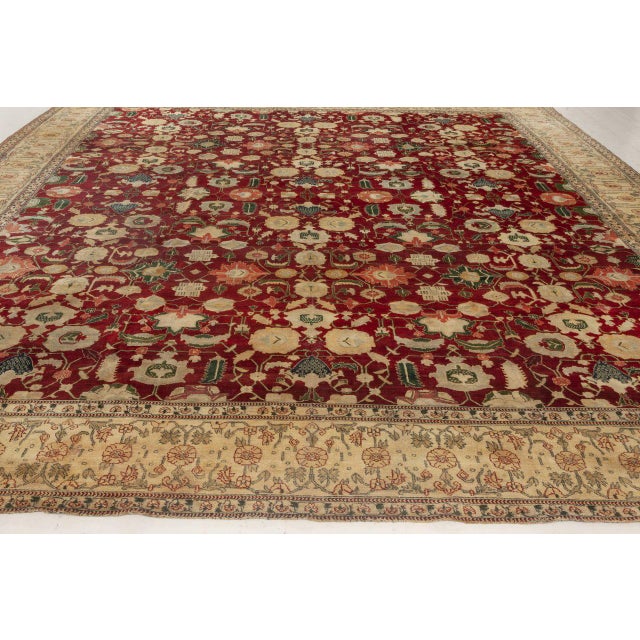 Fine Antique Indian Agra Red Botanic Handmade Wool Rug For Sale - Image 4 of 4