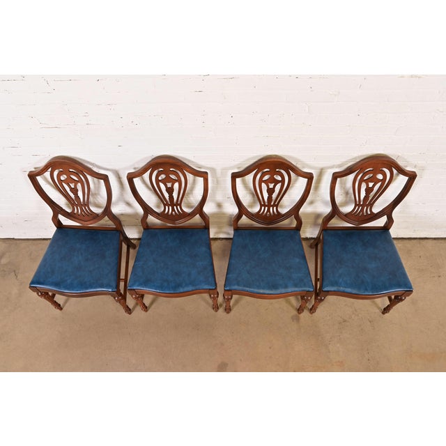 1960s Baker Furniture Style Federal Carved Mahogany Shield Back Dining Chairs, Set of Four For Sale - Image 5 of 12