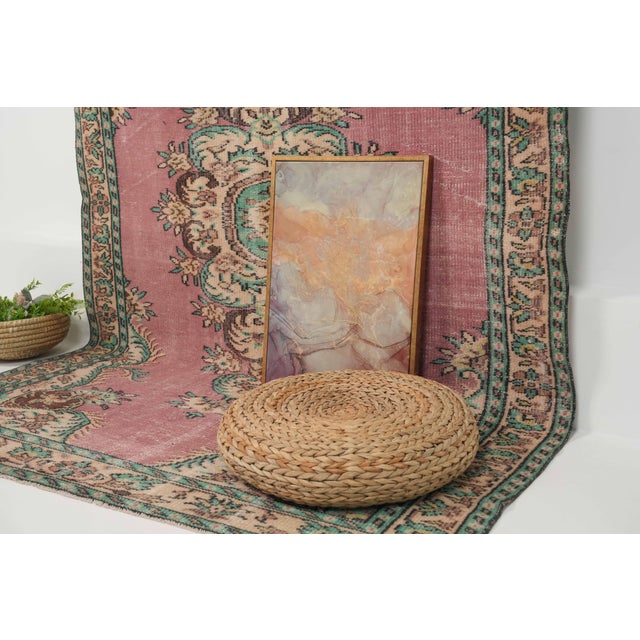 1970s Vintage Turkish Handmade Wool Cotton Pink Area Rug For Sale - Image 11 of 12