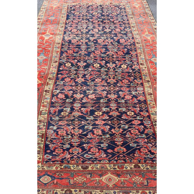 Early 20th Century Antique Persian Bidjar Gallery Rug With Navy Field and Red Geometrics 6'3 X 12'9 For Sale - Image 5 of 17