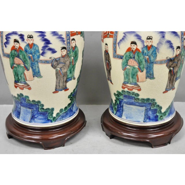 Vintage Chinoiserie Oriental Oatmeal Ginger Jar Ceramic Table Lamps - A Pair For Sale In Philadelphia - Image 6 of 13