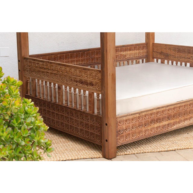Monumental Reclaimed Teak Floral Jali Canopy Daybed For Sale - Image 12 of 14