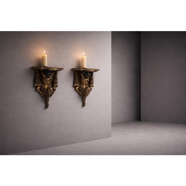 Antique Italian Venetian Polychrome Wall Consoles, 1800, Set of 2 For Sale - Image 14 of 14