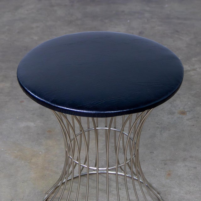 Mid-20th Century MCM Stool Manner of Warren Platner Chrome Wire Base and Black Vinyl Seat For Sale - Image 16 of 18