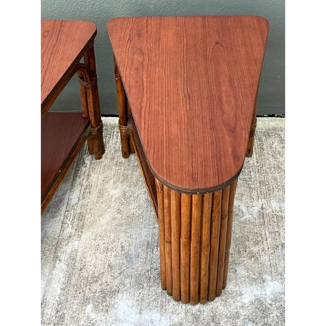 Mid 20th Century Vintage Rattan Pie Slice Side Tables After Frankl For Sale - Image 5 of 15