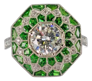 Gia Certified - Natural Tsavorite & Diamond Platinum (950) Ring, Size 6.5