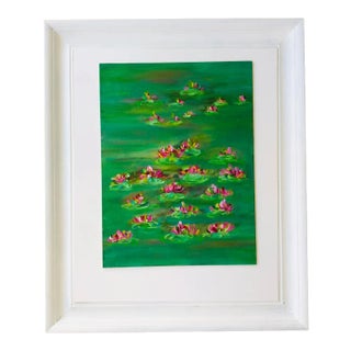 "Lilies in Green 2" Framed Contemporary Botanical Acrylic Painting For Sale