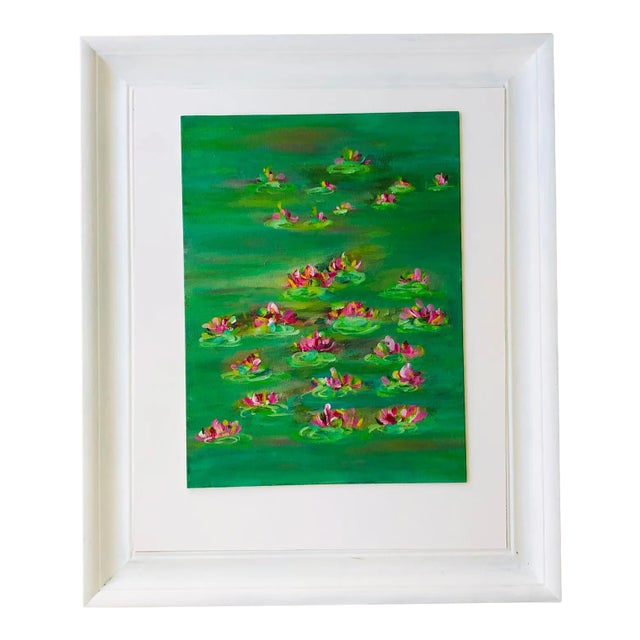 "Lilies in Green 2" Framed Contemporary Botanical Acrylic Painting For Sale