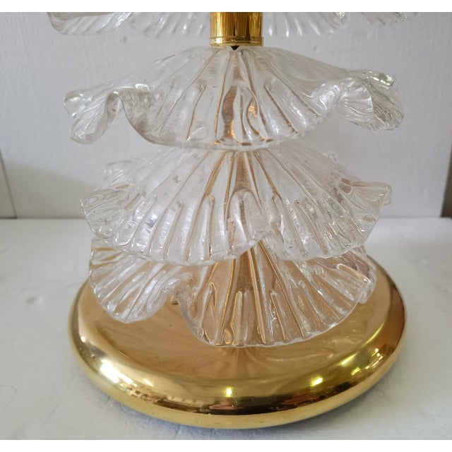 Mid-Century Modern Mid-Century Murano Round Transparent Art Glass and Brass Table Lamp For Sale - Image 3 of 9