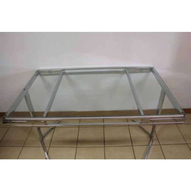 Metal Vintage Nickeled Glass Dining Table For Sale - Image 7 of 9