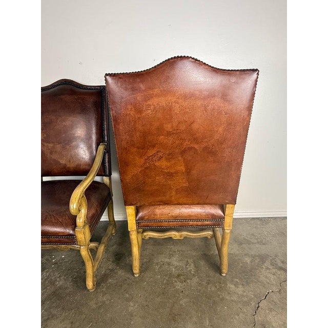 Wood Pair of Mid-20th Century Italian Carved Armchairs With Leather Upholstery For Sale - Image 7 of 9