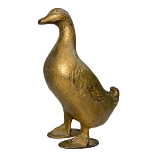 Antique 1900's Ac Williams Hand Painted Cast Iron Gold Duck Goose Still Bank For Sale