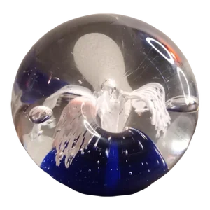 1980s Dynasty Gallery Heirloom Cobalt Blue & White Sunburst Donut Paper Weight