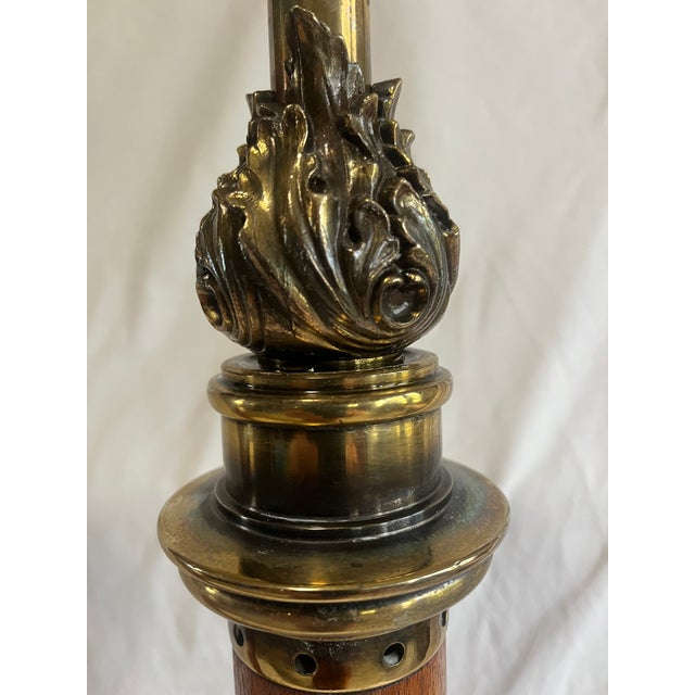 These large, wood and Antiqued Brass Stiffel table lamps are from their original owner and are in excellent condition with...