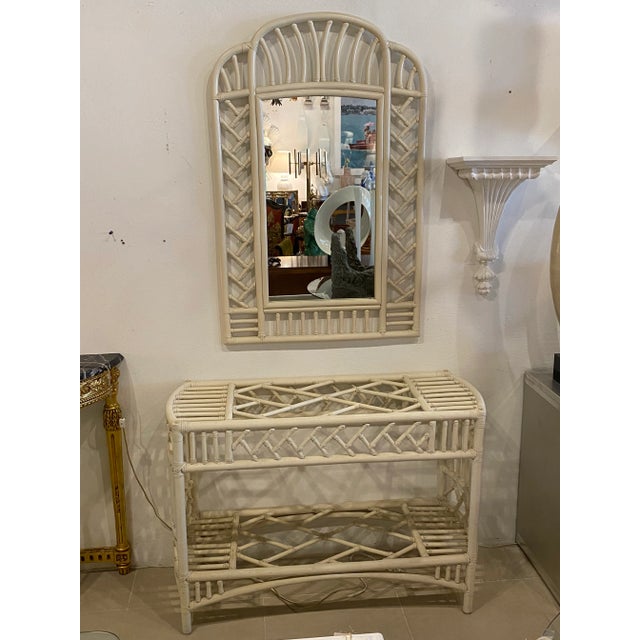 Vintage Rattan Chinese Chippendale Ficks Reed Console Table For Sale - Image 11 of 12