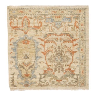 Persian Sultanabad Wool 3x3 Square Ivory, Light Blue & Rust Handmade Area Rug #1141257 For Sale