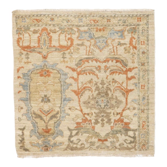 Persian Sultanabad Wool 3x3 Square Ivory, Light Blue & Rust Handmade Area Rug #1141257 For Sale
