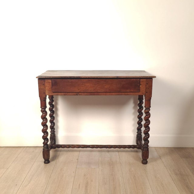 An English oak barley twist tavern table with drawer, 18th century.