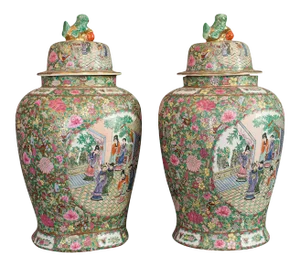 Oriental Ceramic Large Baluster Urns Circa 1940 - A Pair