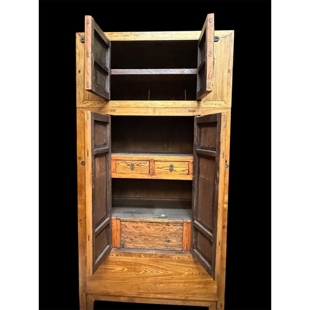 Campaign Antique Korean 2 Part Hardwood Compound Wedding Cabinet Armoire For Sale - Image 3 of 11