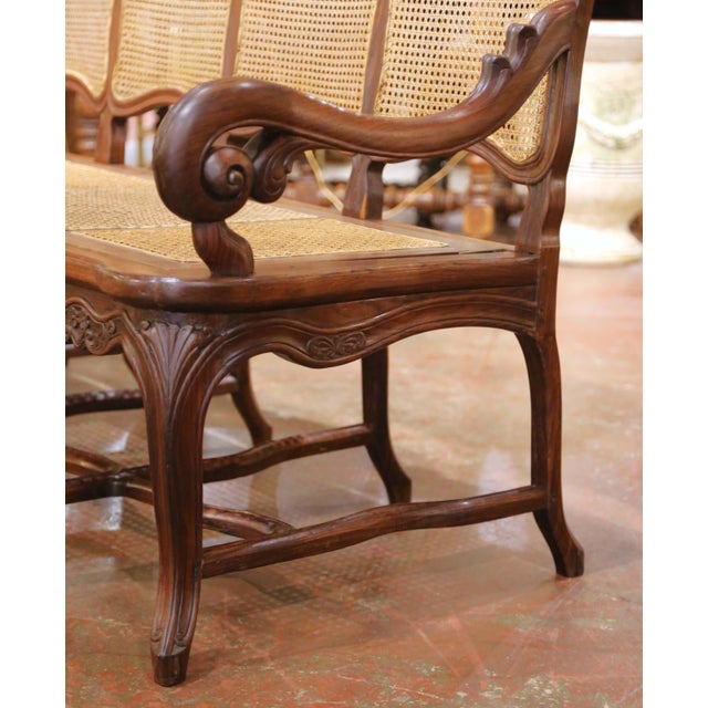 Late 19th Century 19th Century French Louis XV Carved Oak Five-Seat Caned Settee For Sale - Image 5 of 12