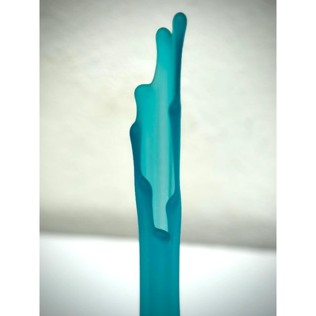 1950s Art Glass Vase -Vintage Mid Century Tall Turquoise Cerulean Blue Frosted (Sea Glass) For Sale - Image 5 of 8
