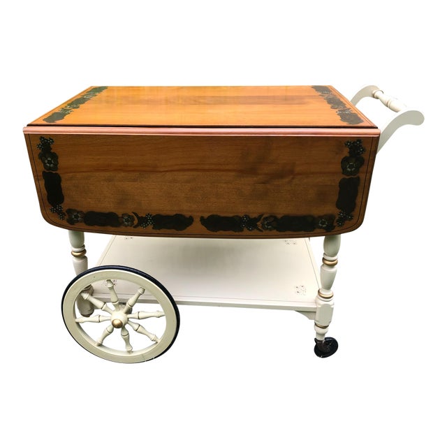 Vintage Ethan Allen Serving Cart Hitchcock Style Stenciled Drop Leaf