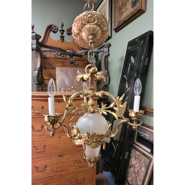 Antique French Gilt Bronze & Glass Small Chandelier For Sale - Image 10 of 12