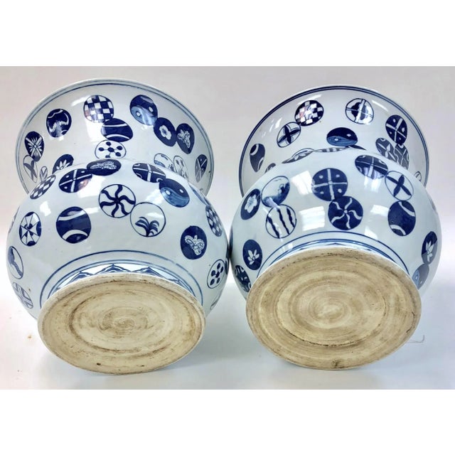 Early 21st Century A Large Pair of Blue & White Flared Rim Cachepot Pots With Aesthetic Balloon Design For Sale - Image 5 of 6