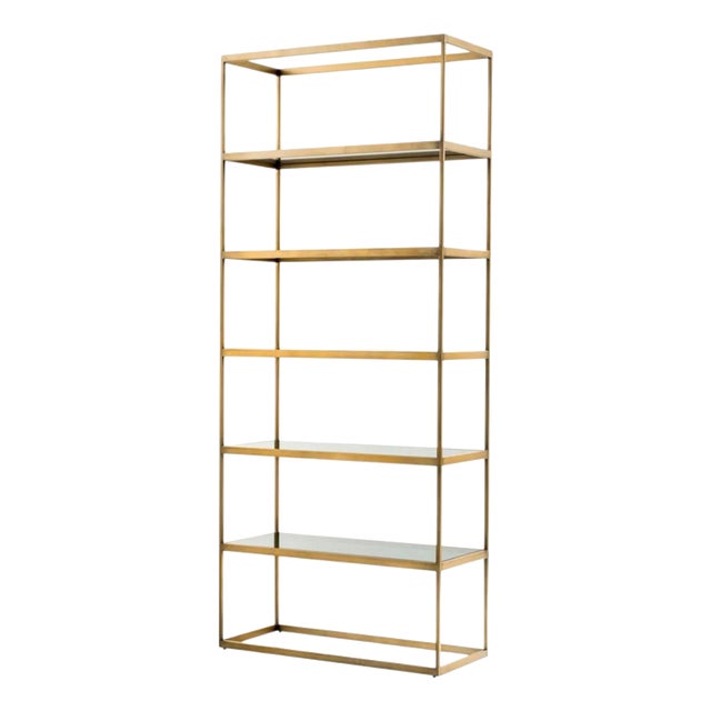 Industrial Cabinet in Brushed Brass Finish and Smoke Glass For Sale